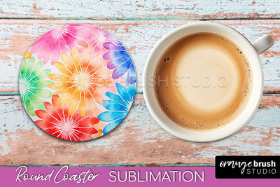 Tie Dye Round Coaster - Rainbow Coaster Sublimation Design Sublimation OrangeBrushStudio 