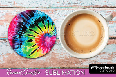 Tie Dye Round Coaster Sublimation - Neon Rainbow Coaster Sublimation OrangeBrushStudio 