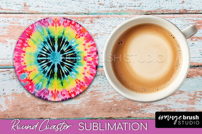 Tie Dye Round Coaster Sublimation - Neon Rainbow Coaster Sublimation OrangeBrushStudio 