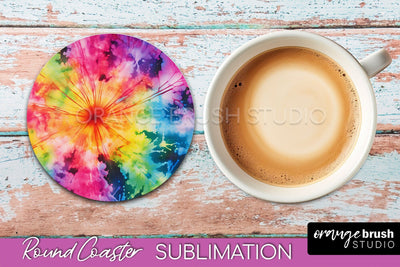 Tie Dye Round Coaster Sublimation - Neon Rainbow Coaster Sublimation OrangeBrushStudio 