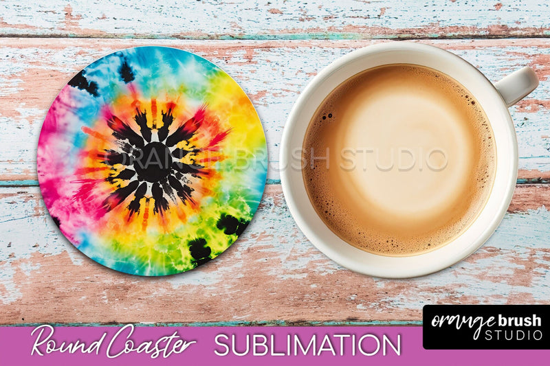 Tie Dye Round Coaster Sublimation - Neon Rainbow Coaster Sublimation OrangeBrushStudio 