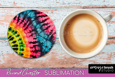 Tie Dye Round Coaster Sublimation - Neon Rainbow Coaster Sublimation OrangeBrushStudio 
