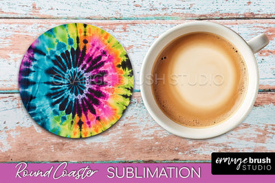 Tie Dye Round Coaster Sublimation - Neon Rainbow Coaster Sublimation OrangeBrushStudio 