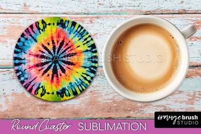Tie Dye Round Coaster Sublimation - Neon Rainbow Coaster Sublimation OrangeBrushStudio 