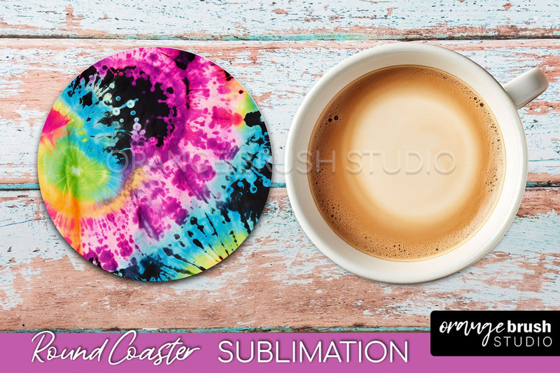 Tie Dye Round Coaster Sublimation - Neon Rainbow Coaster Sublimation OrangeBrushStudio 