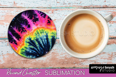 Tie Dye Round Coaster Sublimation - Neon Rainbow Coaster Sublimation OrangeBrushStudio 