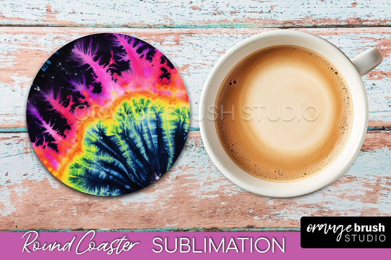Tie Dye Round Coaster Sublimation - Neon Rainbow Coaster Sublimation OrangeBrushStudio 