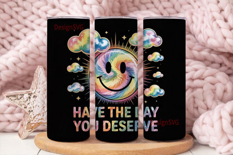 Tie-Dye Smiley Face 20oz Tumbler Wrap Sublimation DesignSVG 