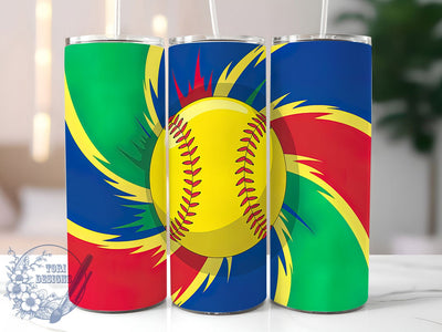 Tie Dye Softball Player Tumbler, Softball Player Gift, Hippie Baseball Design, Colorful Softball Wrap, Psychedelic Sports Tumbler, Custom Team Mom Present, Retro Softball Sublimation Sublimation ToriDesigns 