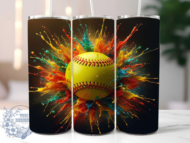 Tie Dye Softball Player Tumbler, Softball Player Gift, Hippie Baseball Design, Colorful Softball Wrap, Psychedelic Sports Tumbler, Custom Team Mom Present, Retro Softball Sublimation Sublimation ToriDesigns 