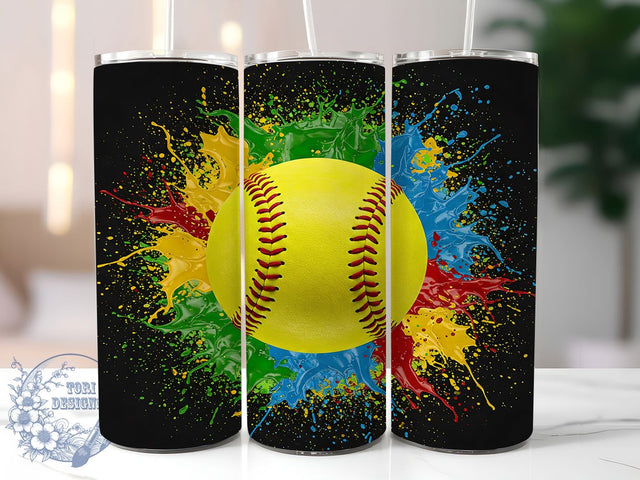 Tie Dye Softball Player Tumbler, Softball Player Gift, Hippie Baseball Design, Colorful Softball Wrap, Psychedelic Sports Tumbler, Custom Team Mom Present, Retro Softball Sublimation Sublimation ToriDesigns 