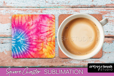 Tie Dye Square Coaster - Rainbow Coaster Sublimation Design Sublimation OrangeBrushStudio 