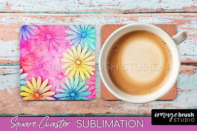Tie Dye Square Coaster - Rainbow Coaster Sublimation Design Sublimation OrangeBrushStudio 