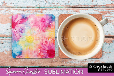 Tie Dye Square Coaster - Rainbow Coaster Sublimation Design Sublimation OrangeBrushStudio 