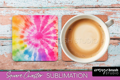 Tie Dye Square Coaster - Rainbow Coaster Sublimation Design Sublimation OrangeBrushStudio 
