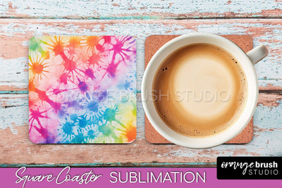 Tie Dye Square Coaster - Rainbow Coaster Sublimation Design Sublimation OrangeBrushStudio 