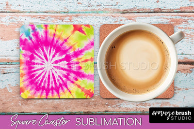 Tie Dye Square Coaster - Rainbow Coaster Sublimation Design Sublimation OrangeBrushStudio 