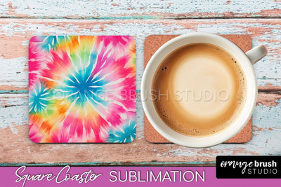 Tie Dye Square Coaster - Rainbow Coaster Sublimation Design Sublimation OrangeBrushStudio 
