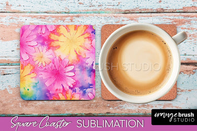 Tie Dye Square Coaster - Rainbow Coaster Sublimation Design Sublimation OrangeBrushStudio 
