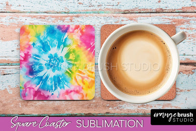 Tie Dye Square Coaster - Rainbow Coaster Sublimation Design Sublimation OrangeBrushStudio 