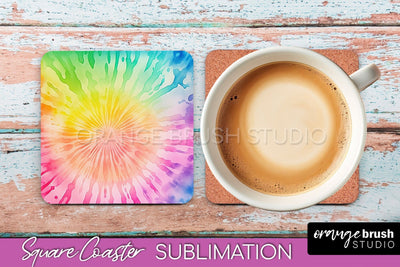 Tie Dye Square Coaster - Rainbow Coaster Sublimation Design Sublimation OrangeBrushStudio 