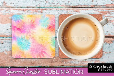 Tie Dye Square Coaster - Rainbow Coaster Sublimation Design Sublimation OrangeBrushStudio 