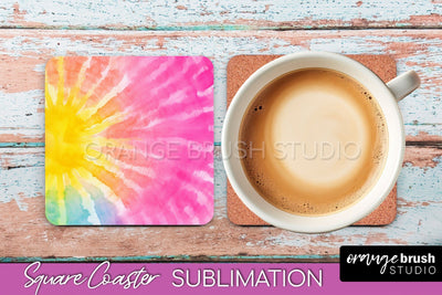 Tie Dye Square Coaster - Rainbow Coaster Sublimation Design Sublimation OrangeBrushStudio 