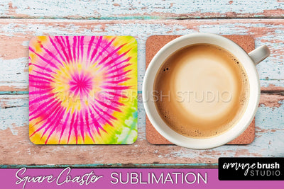 Tie Dye Square Coaster - Rainbow Coaster Sublimation Design Sublimation OrangeBrushStudio 
