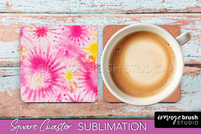Tie Dye Square Coaster - Rainbow Coaster Sublimation Design Sublimation OrangeBrushStudio 