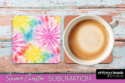 Tie Dye Square Coaster - Rainbow Coaster Sublimation Design Sublimation OrangeBrushStudio 