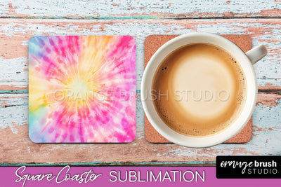 Tie Dye Square Coaster - Rainbow Coaster Sublimation Design Sublimation OrangeBrushStudio 
