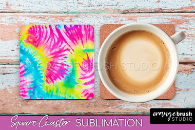 Tie Dye Square Coaster - Rainbow Coaster Sublimation Design Sublimation OrangeBrushStudio 