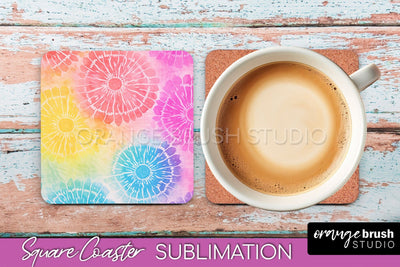 Tie Dye Square Coaster - Rainbow Coaster Sublimation Design Sublimation OrangeBrushStudio 