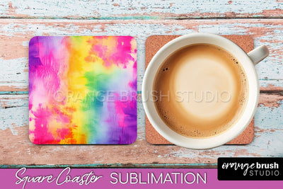 Tie Dye Square Coaster - Rainbow Coaster Sublimation Design Sublimation OrangeBrushStudio 