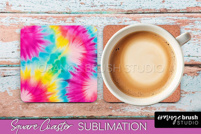 Tie Dye Square Coaster - Rainbow Coaster Sublimation Design Sublimation OrangeBrushStudio 