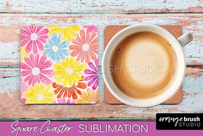 Tie Dye Square Coaster - Rainbow Coaster Sublimation Design Sublimation OrangeBrushStudio 
