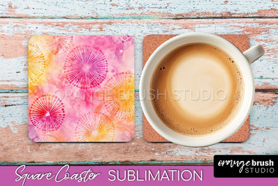 Tie Dye Square Coaster - Rainbow Coaster Sublimation Design Sublimation OrangeBrushStudio 