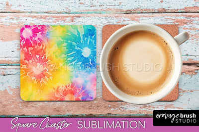 Tie Dye Square Coaster - Rainbow Coaster Sublimation Design Sublimation OrangeBrushStudio 