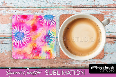 Tie Dye Square Coaster - Rainbow Coaster Sublimation Design Sublimation OrangeBrushStudio 