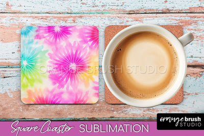 Tie Dye Square Coaster - Rainbow Coaster Sublimation Design Sublimation OrangeBrushStudio 
