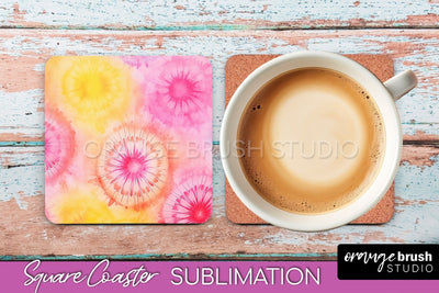 Tie Dye Square Coaster - Rainbow Coaster Sublimation Design Sublimation OrangeBrushStudio 