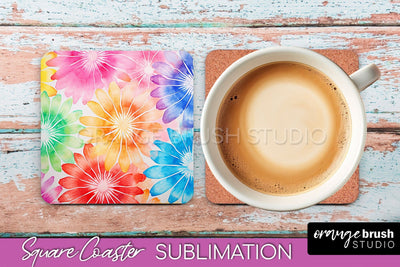 Tie Dye Square Coaster - Rainbow Coaster Sublimation Design Sublimation OrangeBrushStudio 