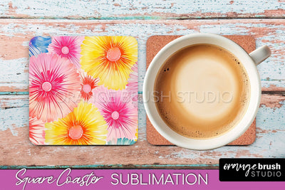 Tie Dye Square Coaster - Rainbow Coaster Sublimation Design Sublimation OrangeBrushStudio 