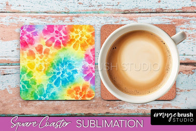 Tie Dye Square Coaster - Rainbow Coaster Sublimation Design Sublimation OrangeBrushStudio 