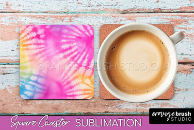 Tie Dye Square Coaster - Rainbow Coaster Sublimation Design Sublimation OrangeBrushStudio 