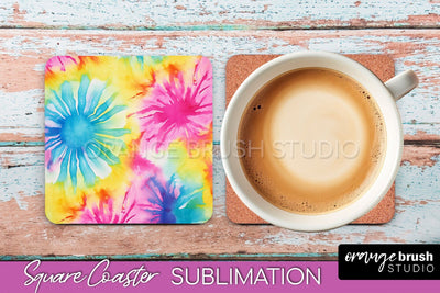 Tie Dye Square Coaster - Rainbow Coaster Sublimation Design Sublimation OrangeBrushStudio 