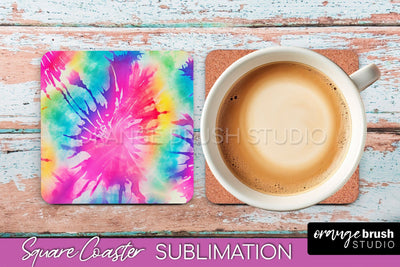 Tie Dye Square Coaster - Rainbow Coaster Sublimation Design Sublimation OrangeBrushStudio 
