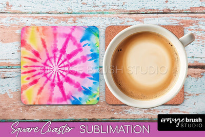 Tie Dye Square Coaster - Rainbow Coaster Sublimation Design Sublimation OrangeBrushStudio 