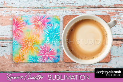 Tie Dye Square Coaster - Rainbow Coaster Sublimation Design Sublimation OrangeBrushStudio 