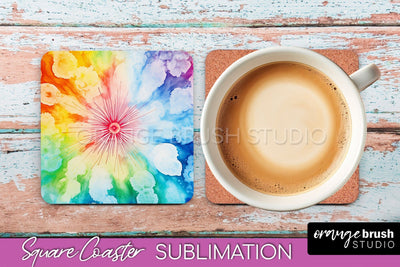 Tie Dye Square Coaster - Rainbow Coaster Sublimation Design Sublimation OrangeBrushStudio 